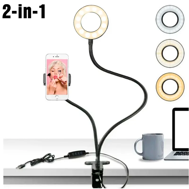 Webcam Ring Light - Universal Flexible Mobile Phone Holder with