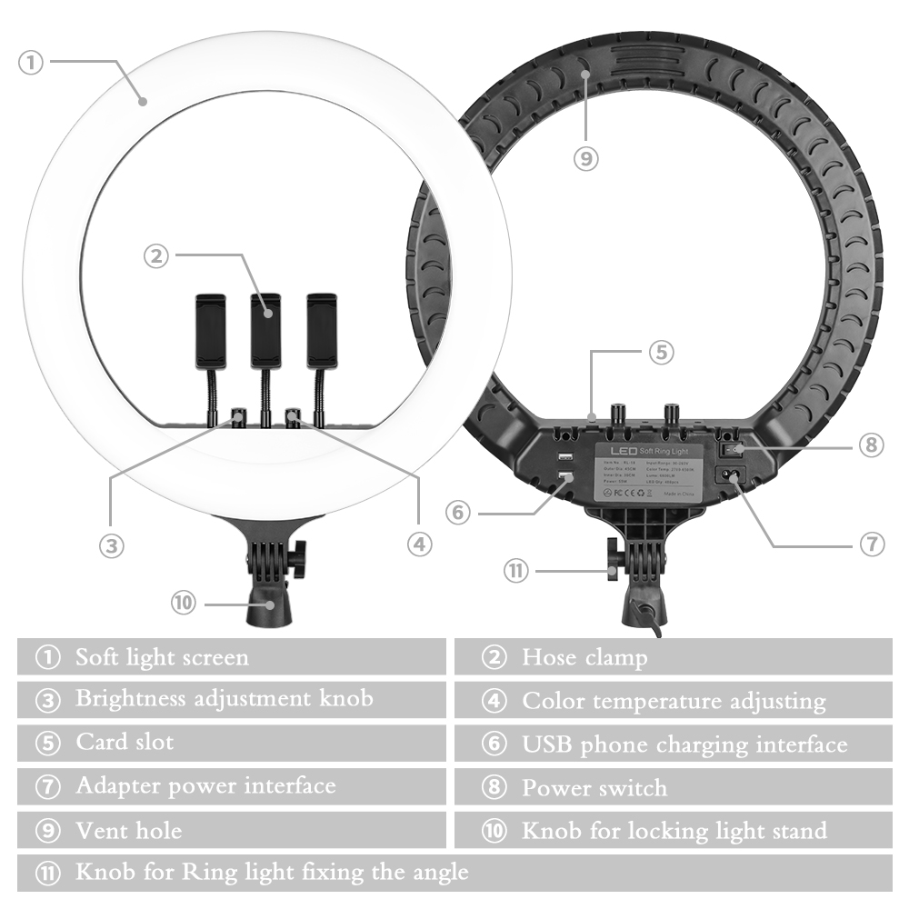 SH 18 Inch Núm Vặn Vòng Đèn LE - đánh giá và giá Webcam Ring Light