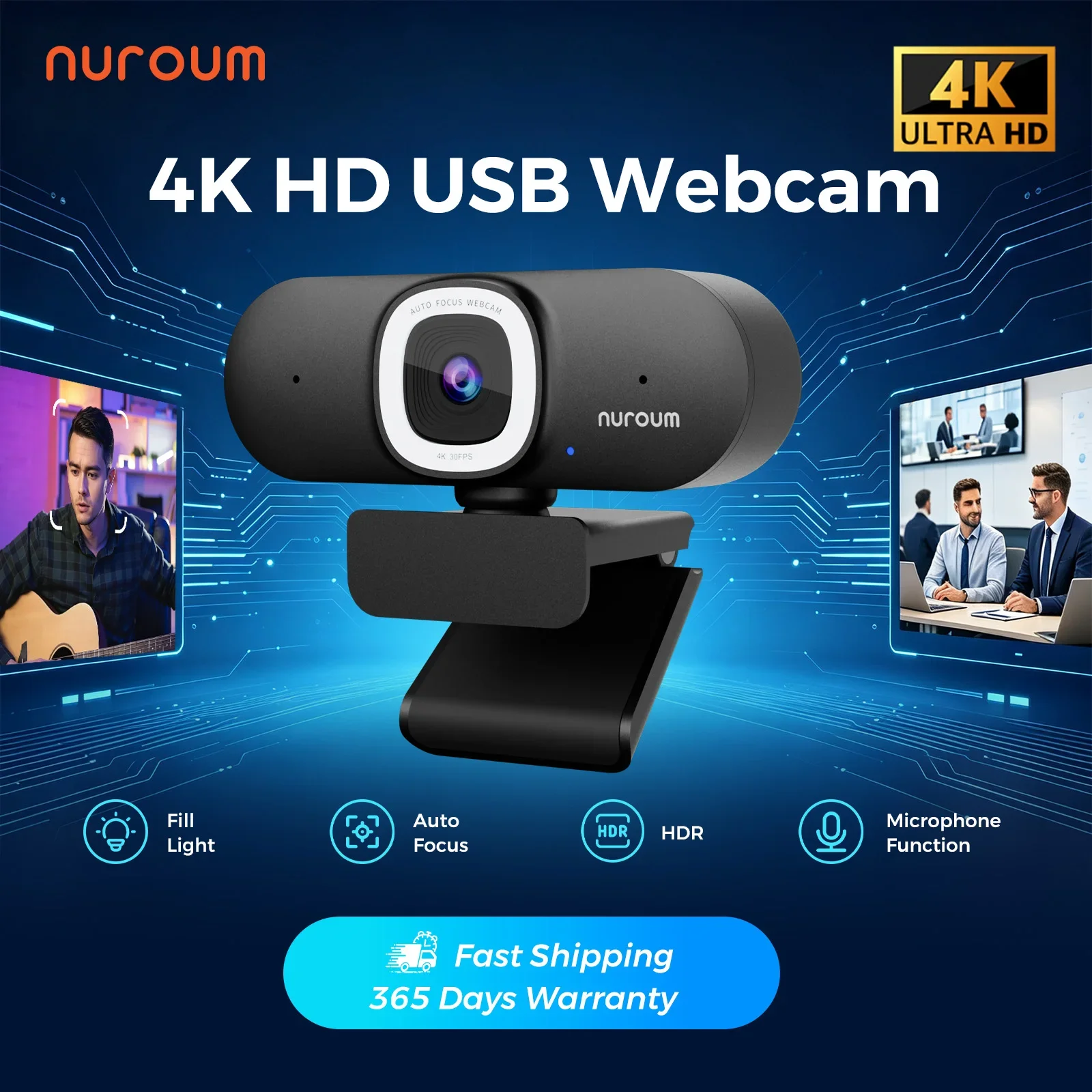 NUROUM V32AFL 4K webcam with m - đánh giá và giá Webcam Ring Light